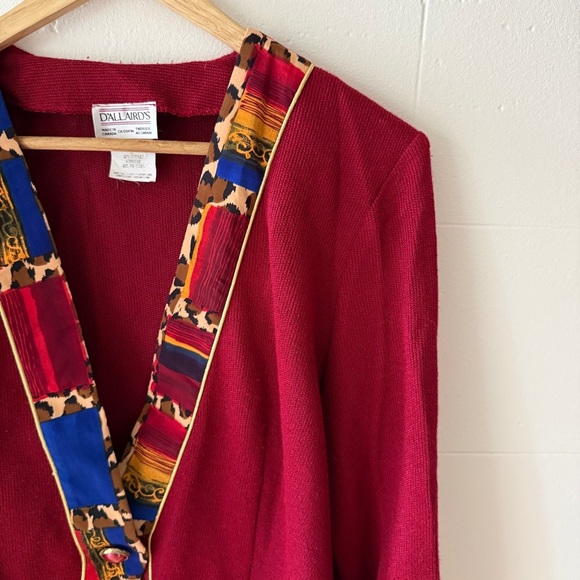 Vintage D’Allaird’s Red Cardigan with Patterned Trim - Picture 2 of 9